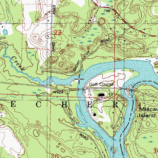 Topographic Map of Miscauno Creek, WI