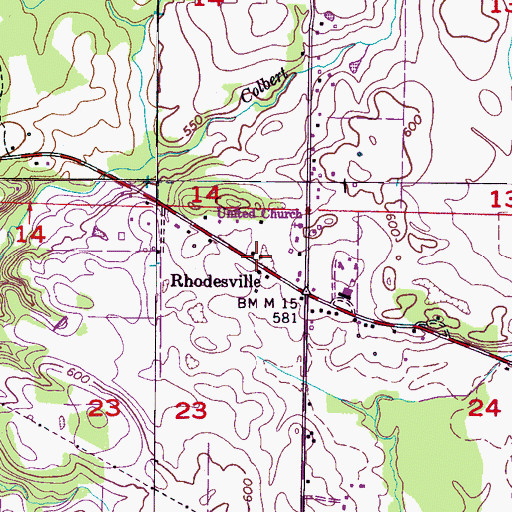 Topographic Map of Rhodesville, AL