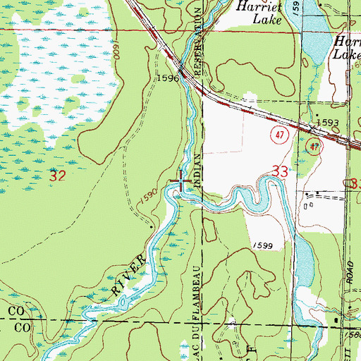 Topographic Map of Mishonagon Creek, WI