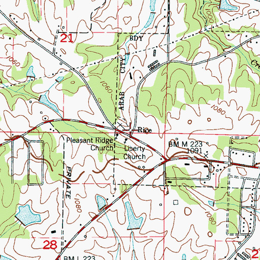 Topographic Map of Rice, AL