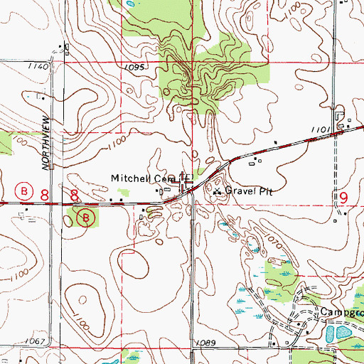 Topographic Map of Mitchell Cemetery, WI