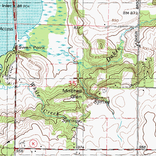 Topographic Map of Mitchell Glen, WI