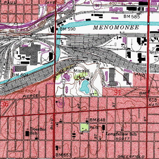 Topographic Map of Mitchell Park, WI