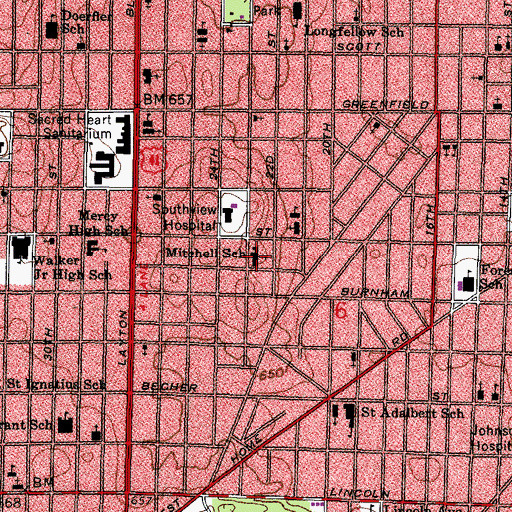 Topographic Map of Alexander Mitchell Integrated Arts Elementary School, WI