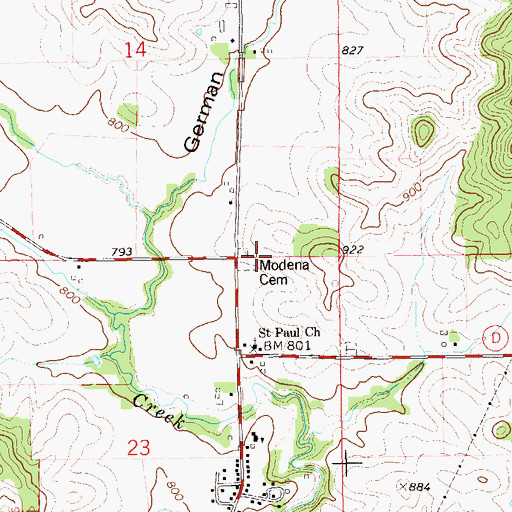 Topographic Map of Modena Cemetery, WI