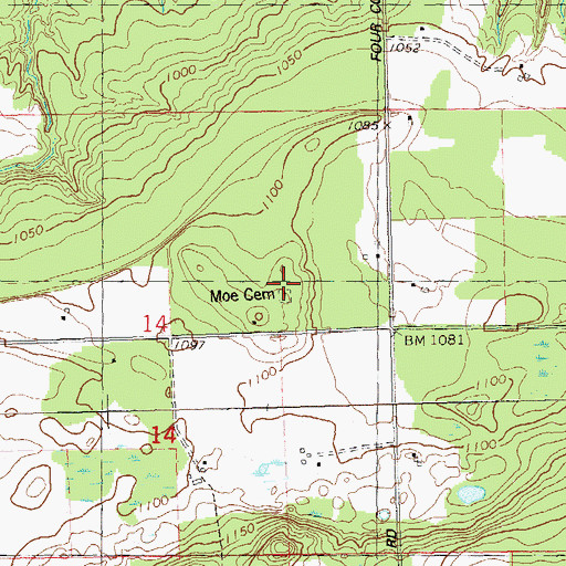 Topographic Map of Moe Cemetery, WI