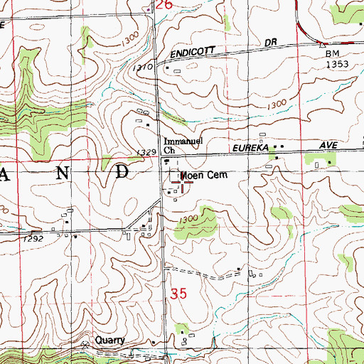 Topographic Map of Moen Cemetery, WI