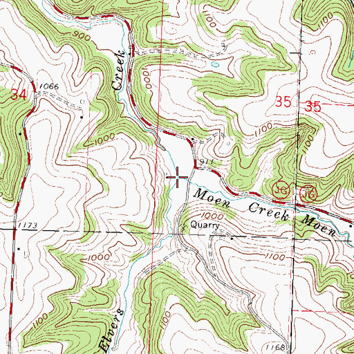 Topographic Map of Moen Creek, WI