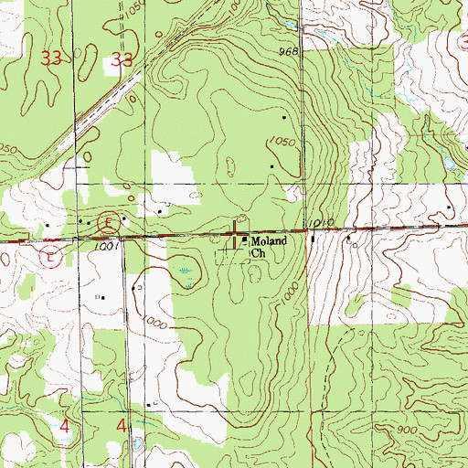 Topographic Map of Moland Church, WI
