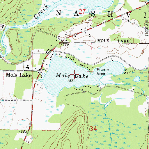 Topographic Map of Mole Lake, WI