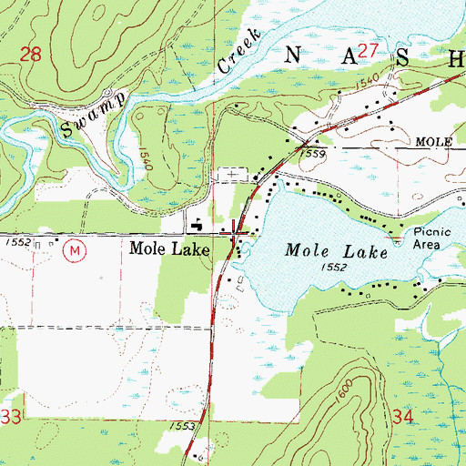 Topographic Map of Mole Lake, WI