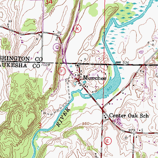 Topographic Map of Monches, WI