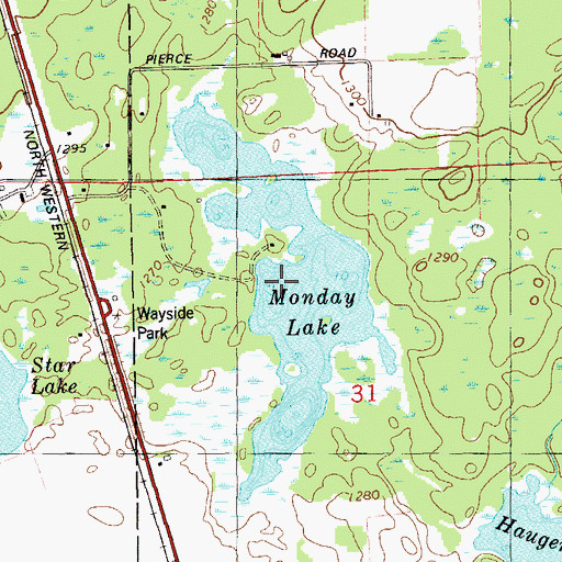 Topographic Map of Monday Lake, WI