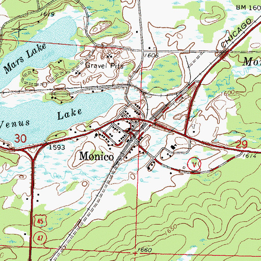 Topographic Map of Monico, WI