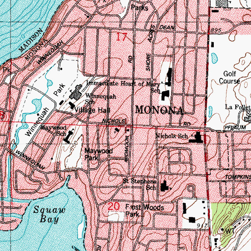Topographic Map of Monona, WI