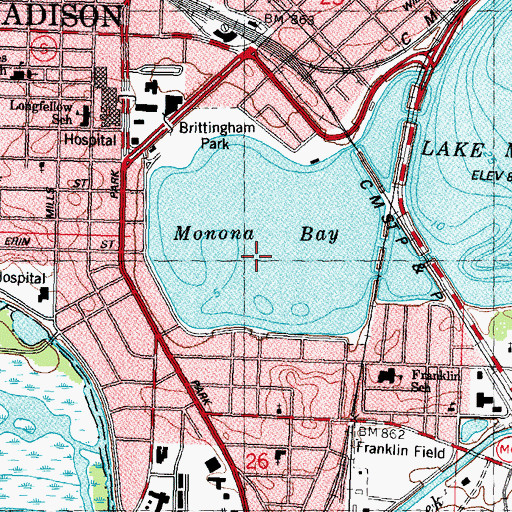 Topographic Map of Monona Bay, WI