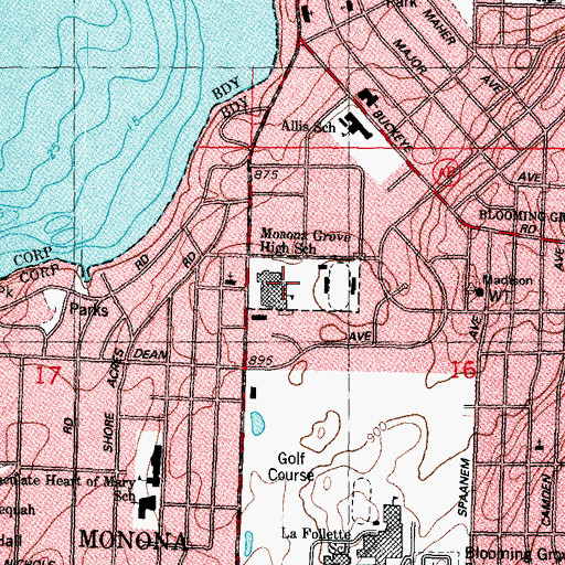 Topographic Map of Monona Grove High School, WI