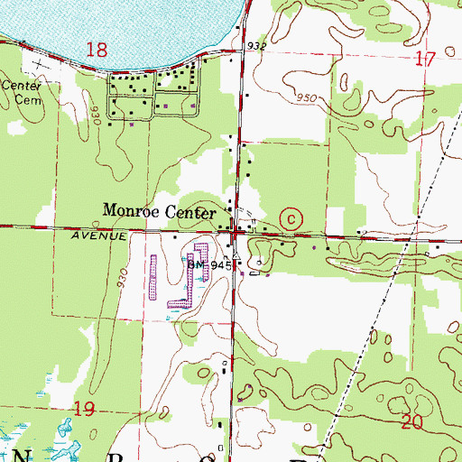 Topographic Map of Monroe Center, WI