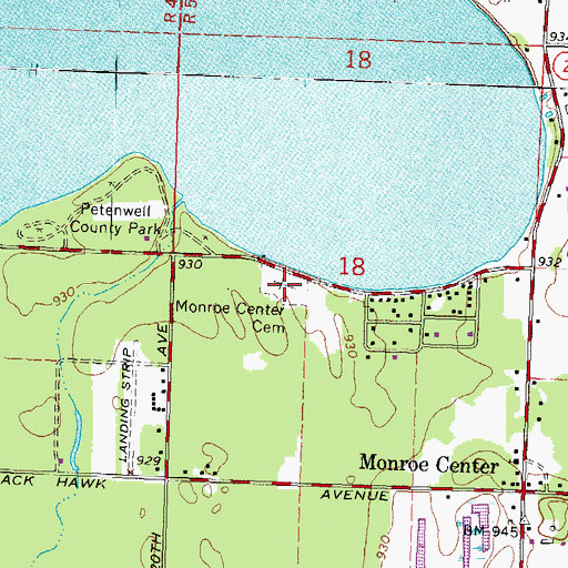 Topographic Map of Monroe Center Cemetery, WI