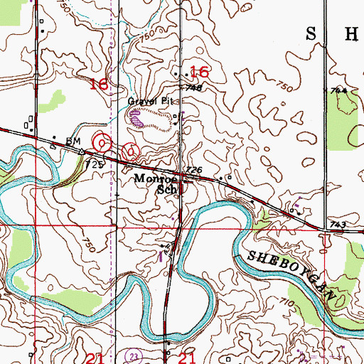 Topographic Map of Monroe School (historical), WI