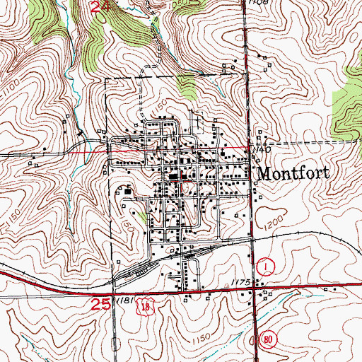 Topographic Map of Montfort, WI