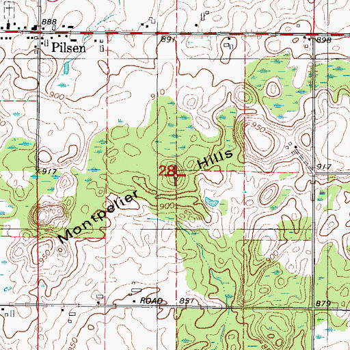 Topographic Map of Montpelier Hills, WI