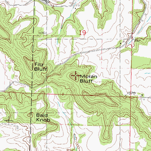 Topographic Map of Moran Bluff, WI