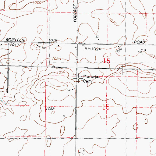 Topographic Map of Moravian Cemetery, WI