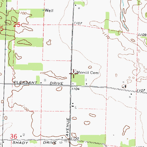 Topographic Map of Morrill Cemetery, WI