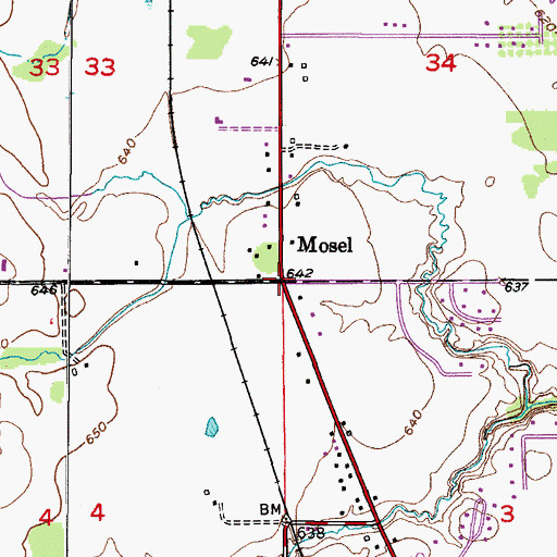 Topographic Map of Mosel, WI