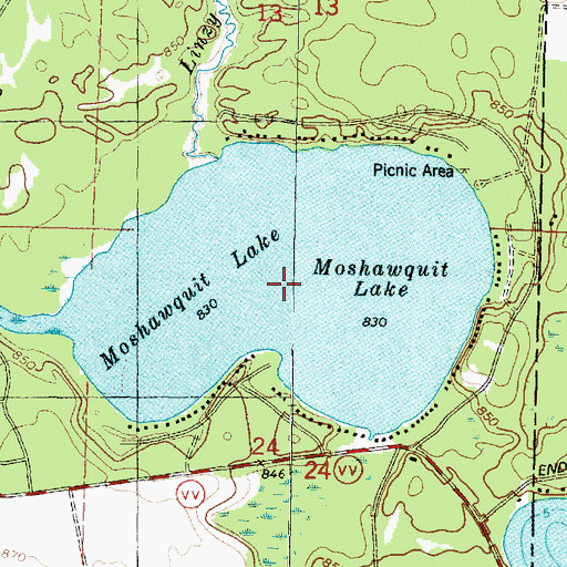Topographic Map of Moshawquit Lake, WI