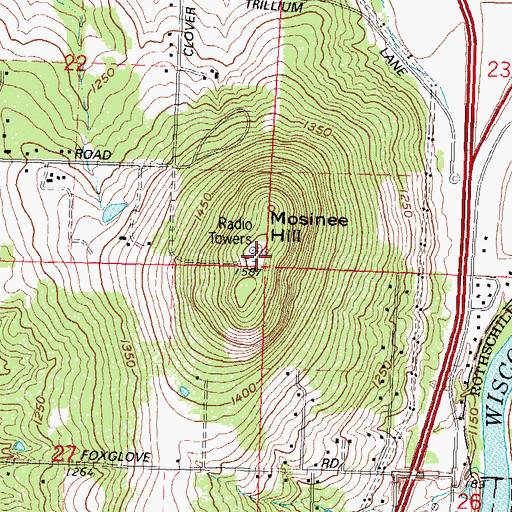Topographic Map of Mosinee Hill, WI
