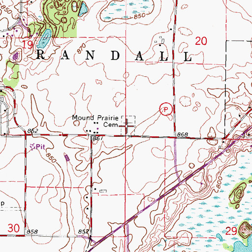 Topographic Map of Mound Prairie Cemetery, WI