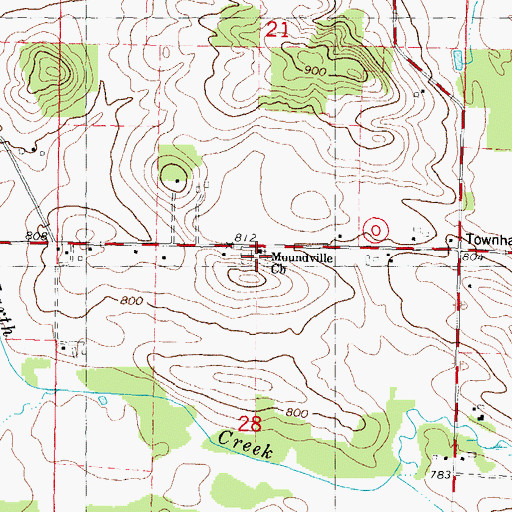 Topographic Map of Moundville Church, WI