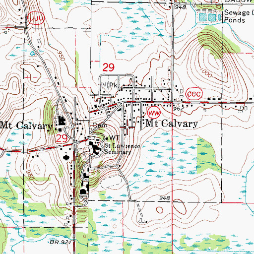 Topographic Map of Mount Calvary, WI