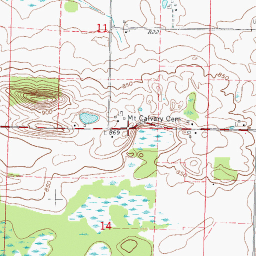 Topographic Map of Mount Calvary Cemetery, WI