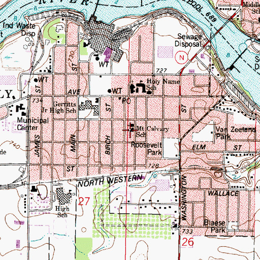 Topographic Map of Mount Calvary Lutheran School, WI