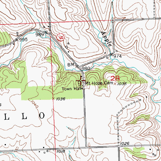 Topographic Map of Mount Hope Cemetery, WI