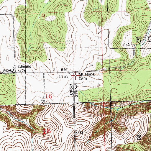 Topographic Map of Mount Hope Cemetery, WI