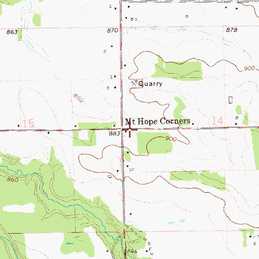Topographic Map of Mount Hope Corners, WI