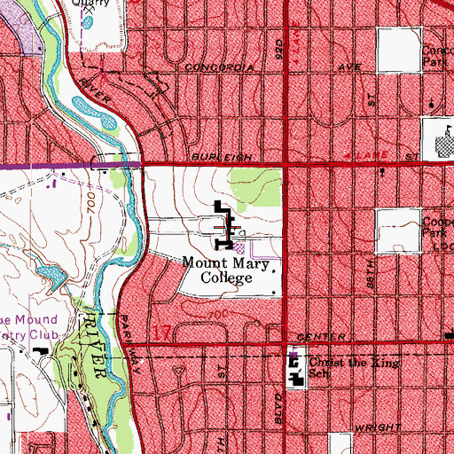 Topographic Map of Mount Mary College, WI