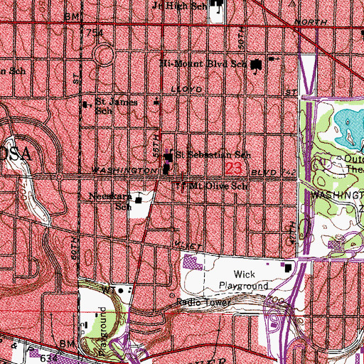 Topographic Map of Mount Olive Lutheran School, WI