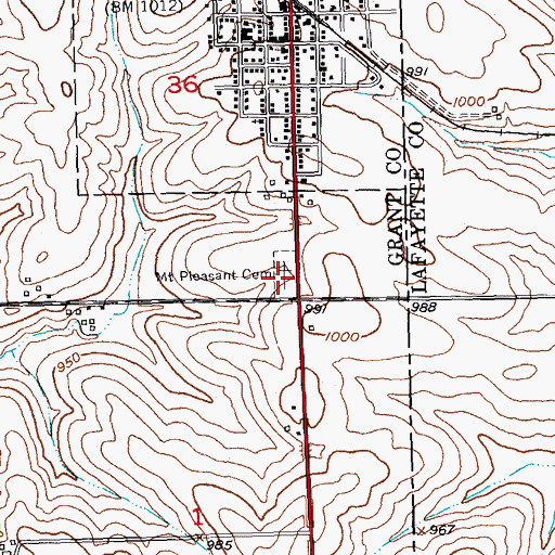 Topographic Map of Mount Pleasant Cemetery, WI