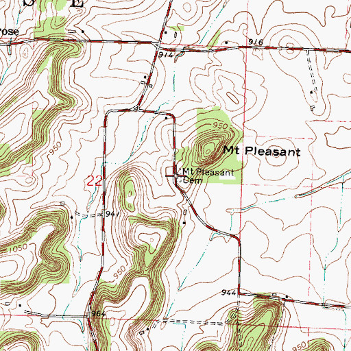 Topographic Map of Mount Pleasant Cemetery, WI