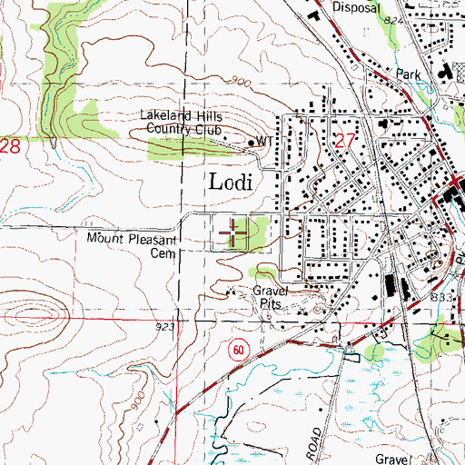 Topographic Map of Mount Pleasant Cemetery, WI