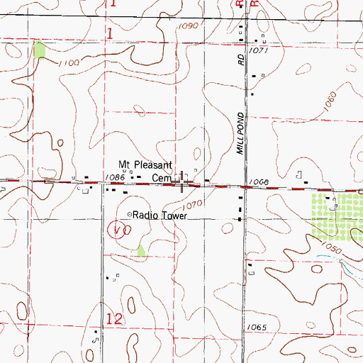 Topographic Map of Mount Pleasant Cemetery, WI
