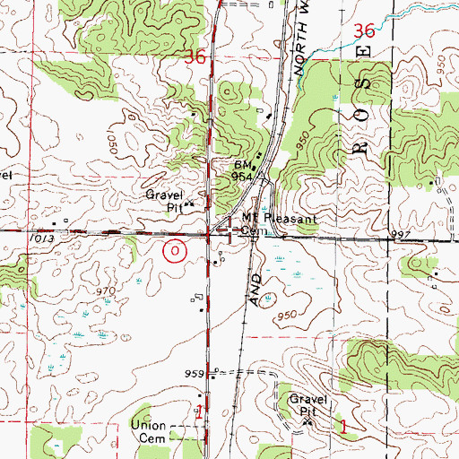 Topographic Map of Mount Pleasant Cemetery, WI