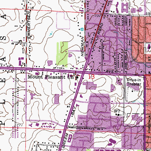Topographic Map of Mount Pleasant Church, WI