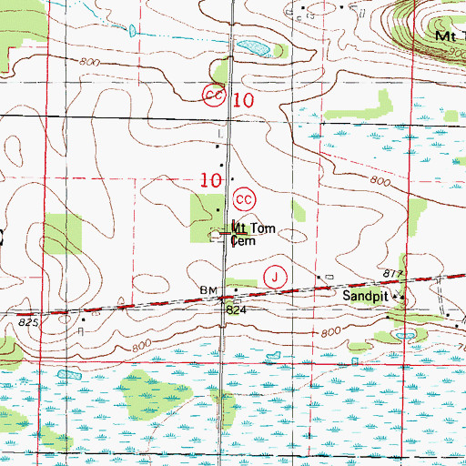 Topographic Map of Mount Tom Cemetery, WI