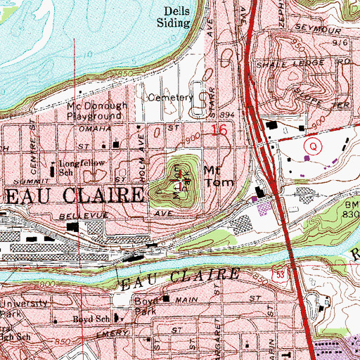 Topographic Map of Mount Tom Park, WI
